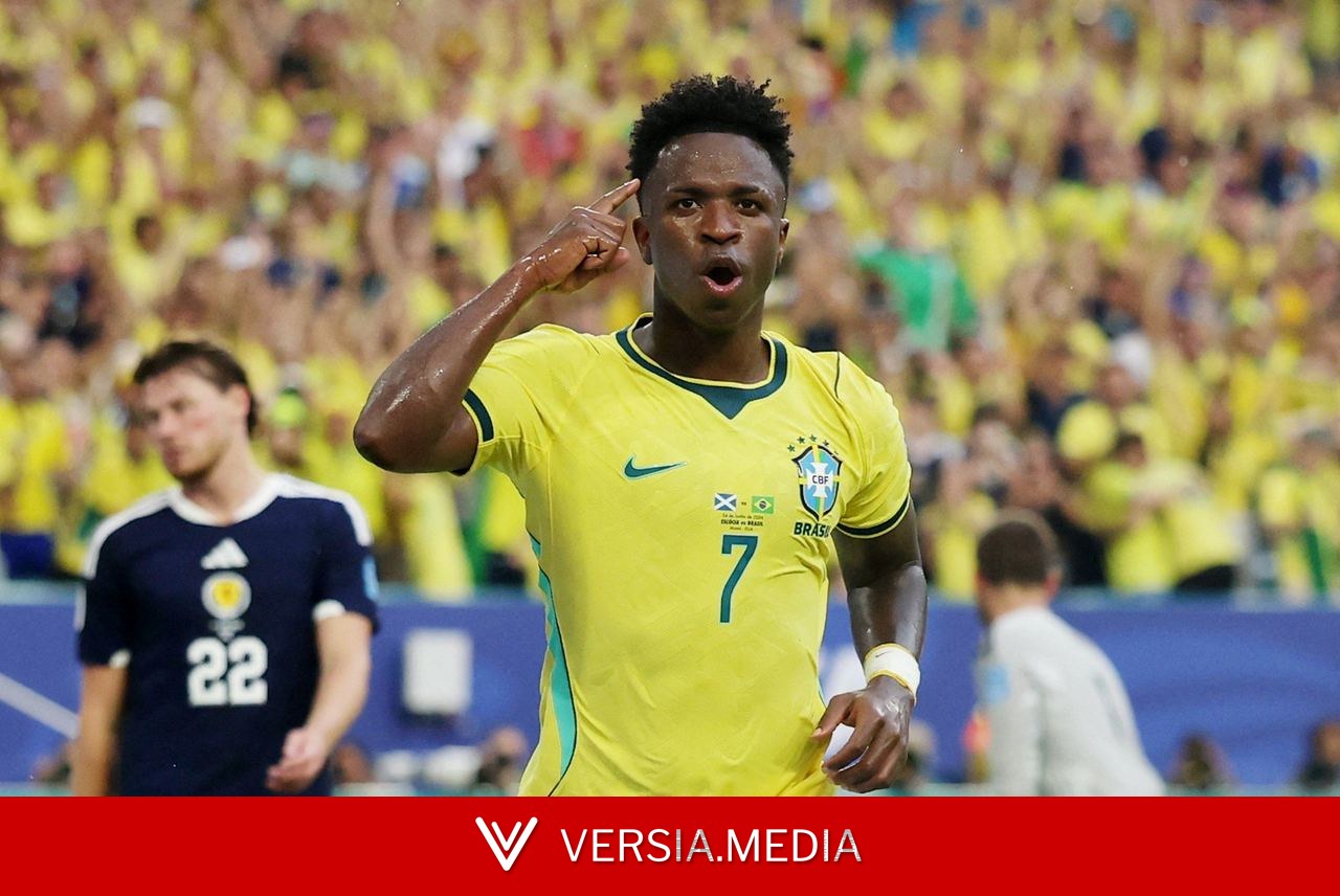 É #FAKE que telejornal noticiou que Fifa suspendeu juiz de Brasil x Escócia por anular gol de Vini Jr. na Copa; cena foi criada com IA