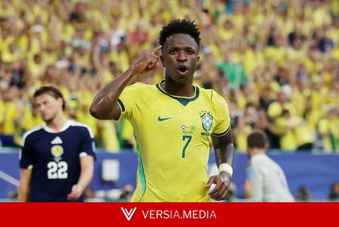 É #FAKE que telejornal noticiou que Fifa suspendeu juiz de Brasil x Escócia por anular gol de Vini Jr. na Copa; cena foi criada com IA