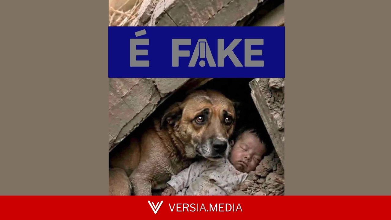 É #FAKE foto de cachorro protegendo bebê em terremoto na Venezuela; imagem foi criada com inteligência artificial